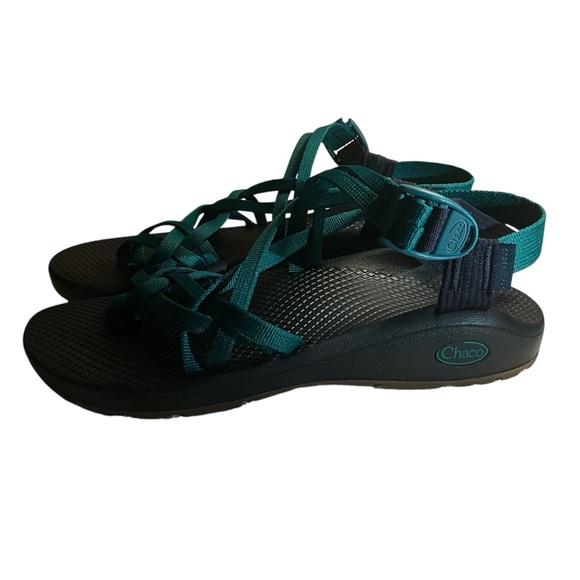 Chaco Shoes - Chaco Teal and Black Strappy Sandals Dark Green
